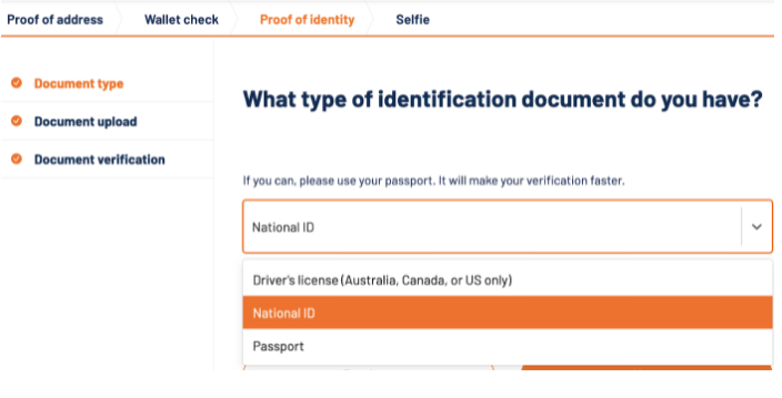 Type of identification document